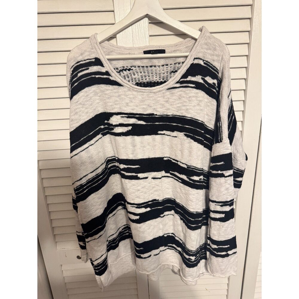 PLUS SIZE ELLOS STRIPED 100% COTTON‎ SWEATER COZY CASUAL MINIMALIST SZ 2X